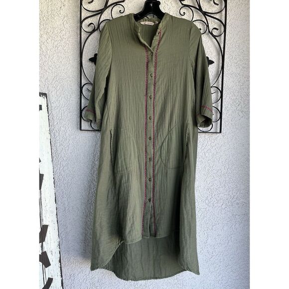 Soft Surroundings Cristoforo Button Down Embroidered Dress - Green - XS - Picture 3 of 10